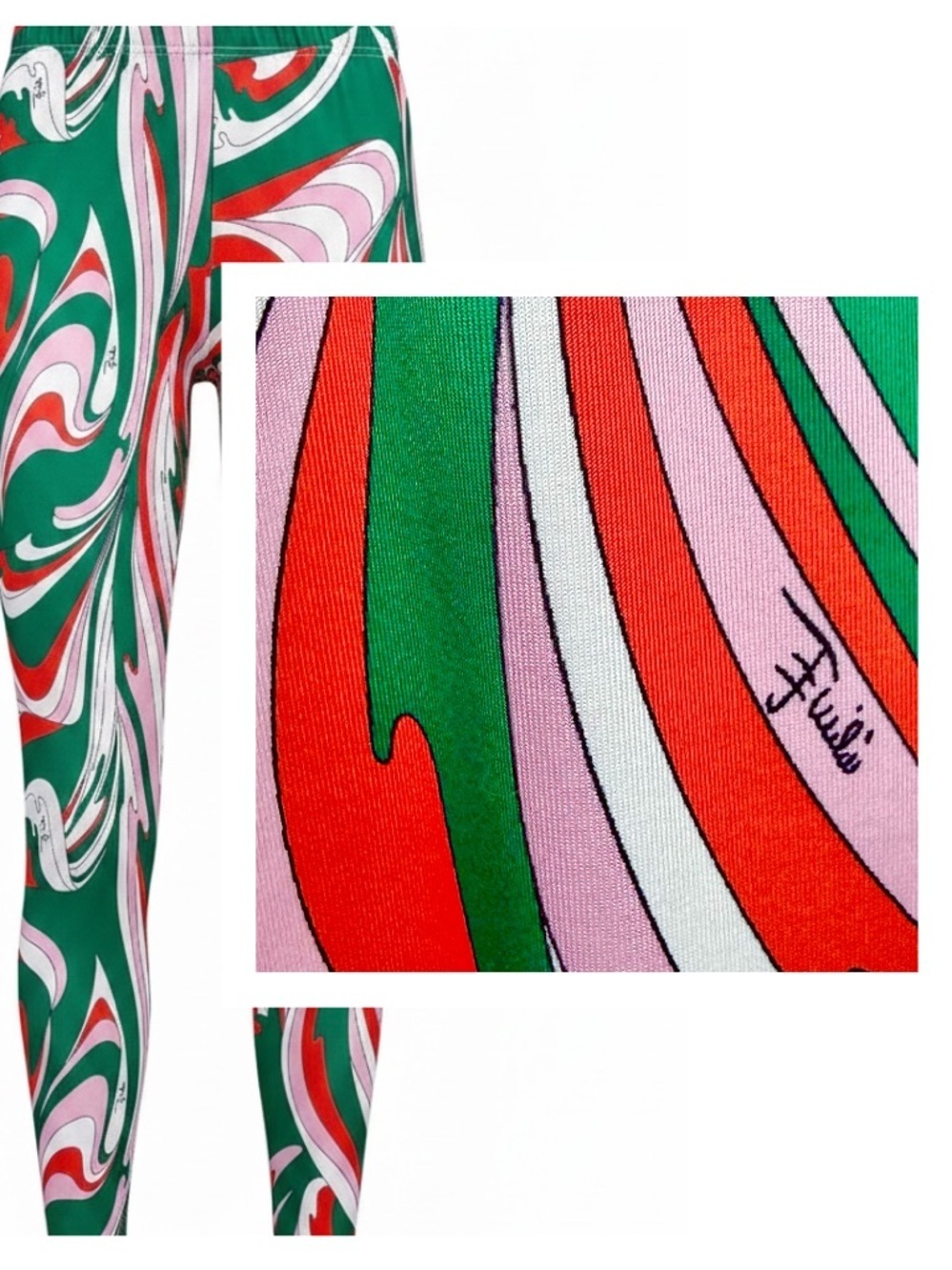 SHEIN Psychedelic Green Orange Pink Swirl Pucci Print Design Leggings 6 M
